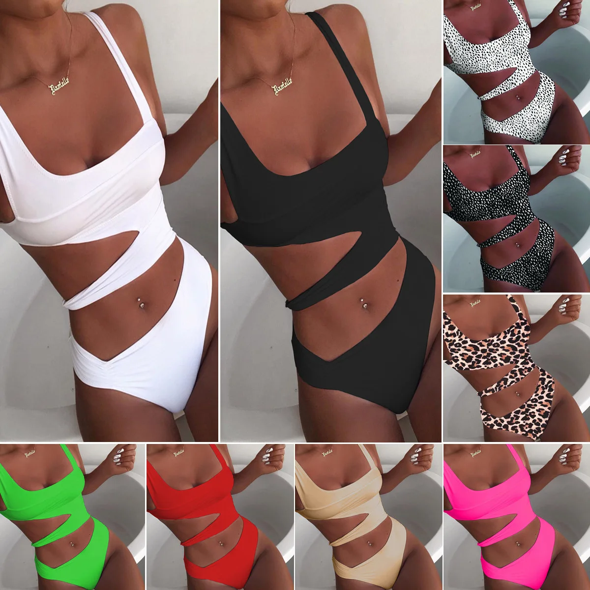 

9 Colors Sexy Hollow Swimsuit Skinny One Piece Swimwear Women Maio Biquini Mujer Trikini Banador Monokini Bikini Badpak Femme