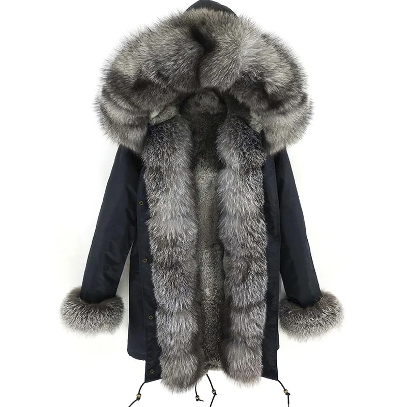 New Waterproof Men Parka Winter Jacket Long Real Rabbit Fur Coat Man Parkas Natural Raccoon Fur Hood Real Rabbit Fur Liner