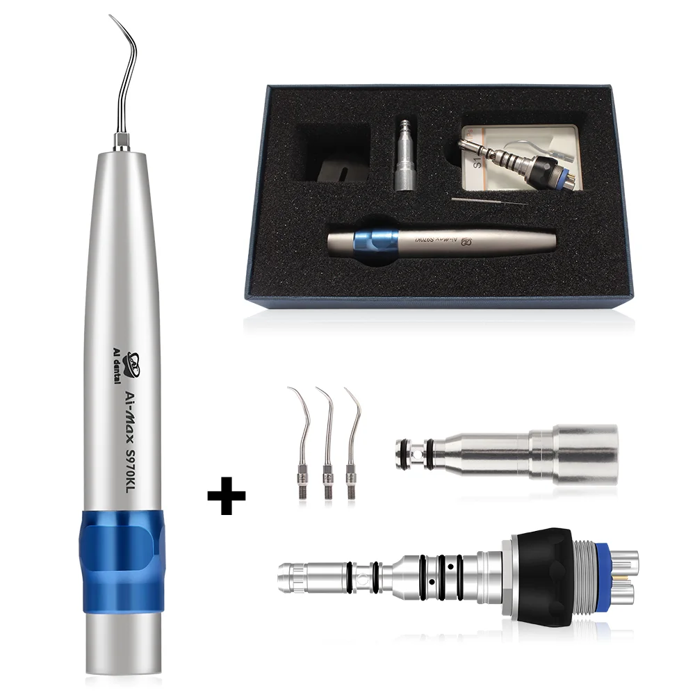 Sonic Dental Air Scaler Handpiece Led 6 Holes K-coupling Connector  With 3 Perio Scaling Tip Kit Teeth Cleaner AI-S970KL-KCL6