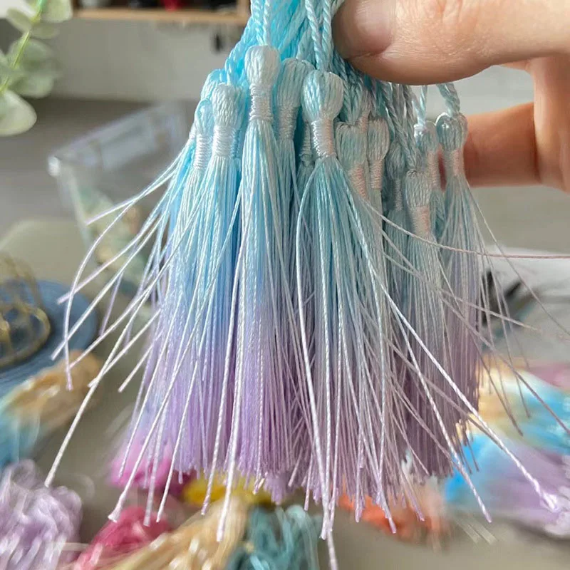 15pcs 13cm Gradient Tassels Hanging Rope Bookmark Polyester Silk Tassel For DIY Crafts Jewelry Making Accessories