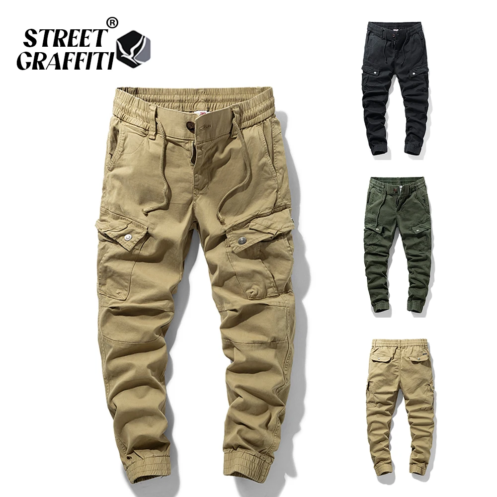 

2023 New Spring Men's Cotton Cargo Pants Clothing Autumn Casual Fashion Elastic Waist Quality Pantalones Tipo Cargo Pants Men