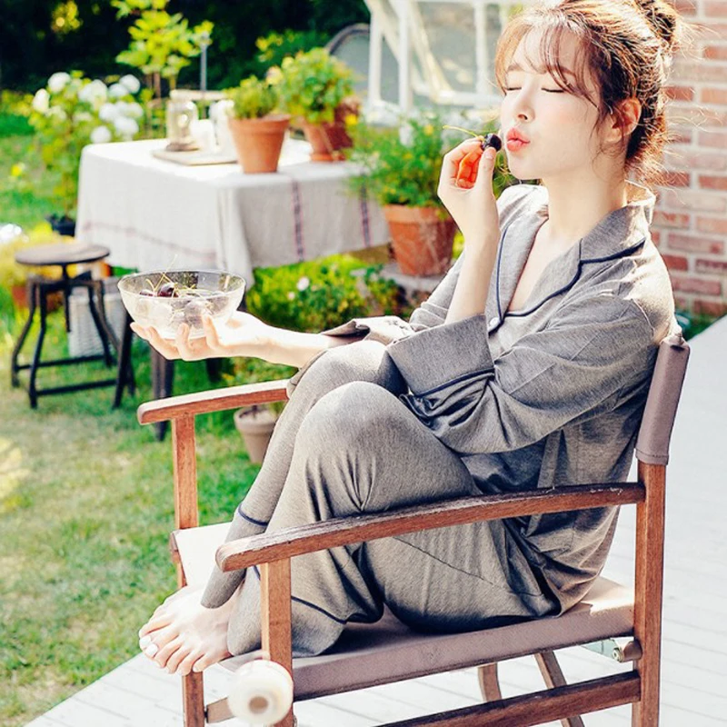 2PCS Pajama Sets Women Long Sleeve Solid Modal Loose Breathable Soft New Arrival setWomen Korean Style Home Clothing Comfortable