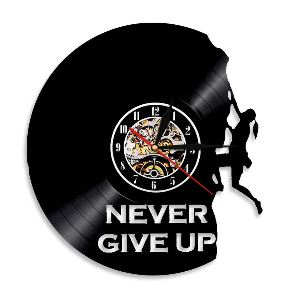 Extreme Sport Wall Clock Never Give Up Rock Climbing Vinyl Record Modern Hanging Watch Climber Gift Decorative For Living Room