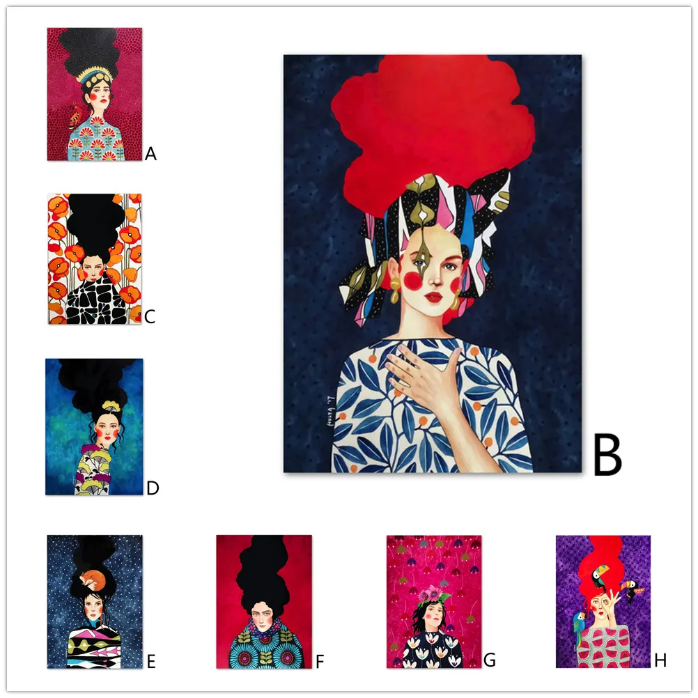 Vintage Abstract Girl Hair Flower Women Wall Art Canvas Painting Fashion Nordic Poster Wall Pictures For Living Room Unframed
