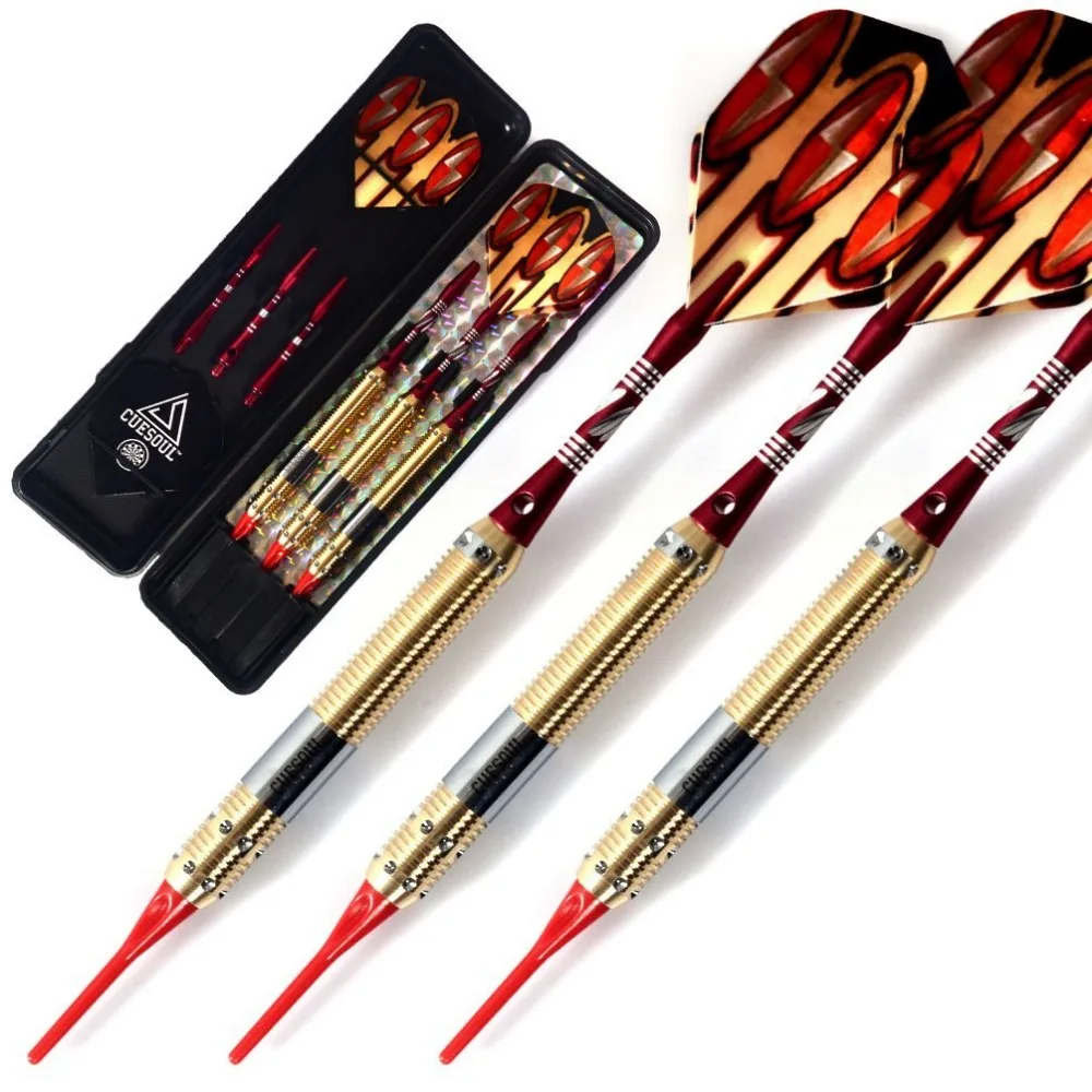 

Cuesoul 3pcs Colorful Soft Tip Darts Set with Golden 16 Grams Barrels, Red Aluminium Dart Shafts for Dardos Electronico