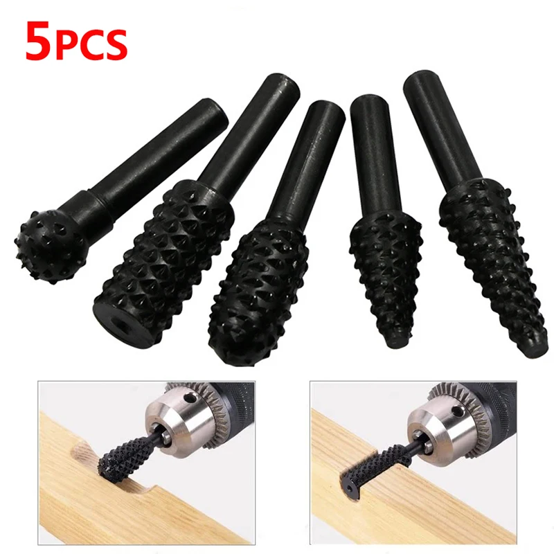 5PCS Drill Bit Set 1/4\'\' 6mm Shank Rotary Cutting Tools For Grinding Woodworking Knife Wood Carving Tool Burr Set