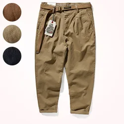 K2171# 2024 New Japanese Retro Loose Casual Pencil Pants Men's Fashionable Washed Old Khaki Elastic Woven Cropped Tapered Pants