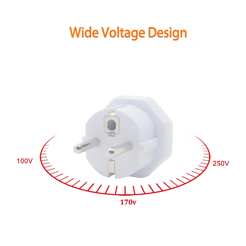 【Upgraded 】EU Plug Adapter 16A EU converter 2 Round Pin Socket Wall Socket AC 250V Travel Adapter plug