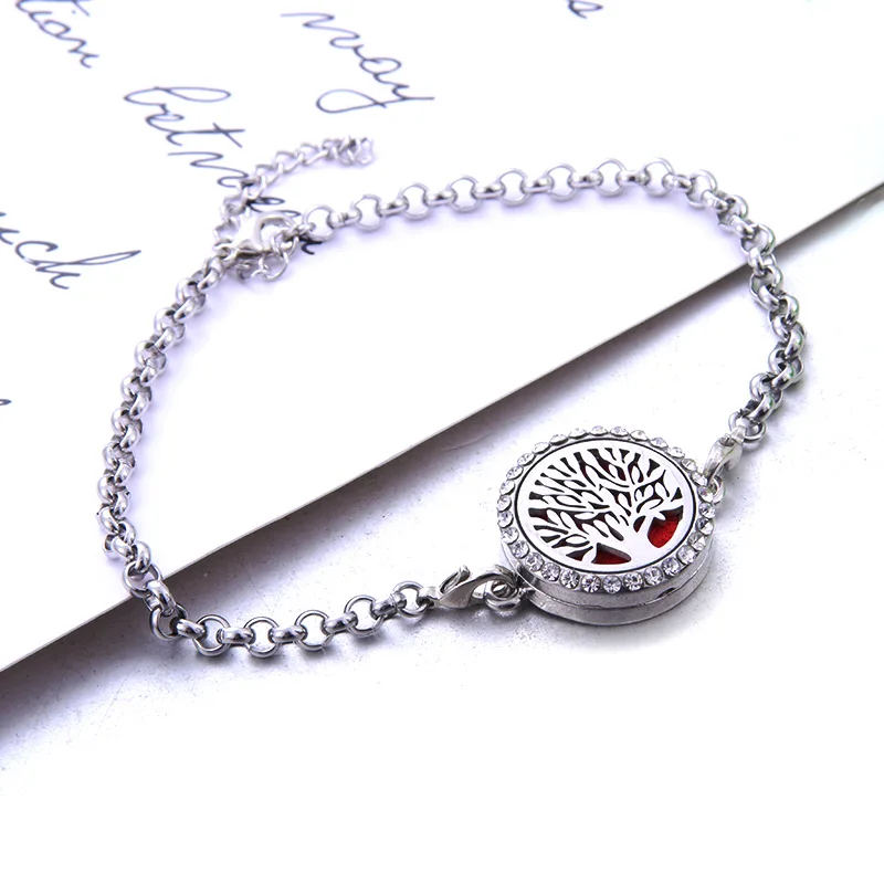 New dragonfly Tree of Life Aromatherapy lockets perfume Aroma Essential Oil Diffuser bracelet Adjustable Crystal bracelet