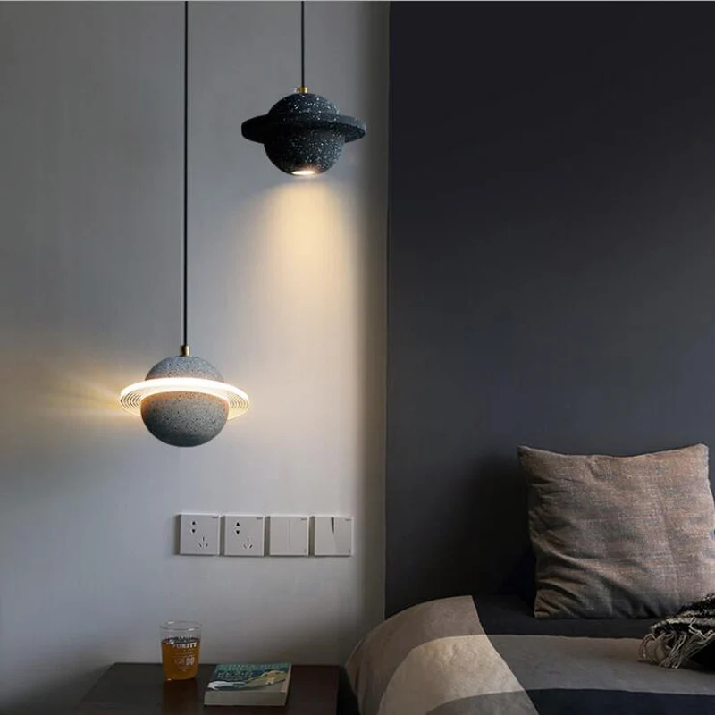 Loft Planet Pendant Lamp Nordic Minimalist Creative Restaurant Bar Cafe Bedroom Bedside Long Line Cement Lights