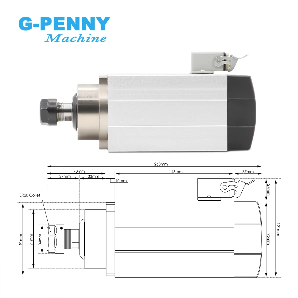 g-penny 1.5kw ER20 air cooled spindle motor square spindle air cooling 4 pcs bearings 0.01mm accuracy for CNC engraving