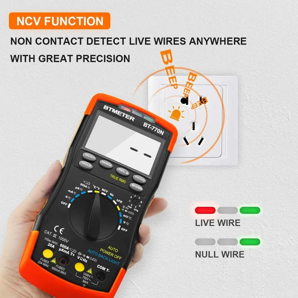 BTMETER BT-770N Multimeter Auto/Manual Range Digital Avometer Universal Meter 6000 Counts With Self-Locking Protection