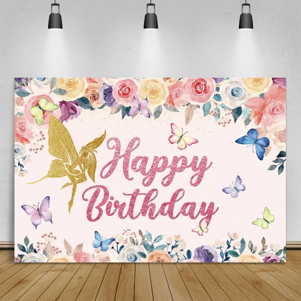 Laeacco Neugeborenen Hintergründe EIN Wenig Schmetterling ist Auf Dem Weg Blumen Glitters Baby Geburtstag Fotografie Kulissen Foto Studio