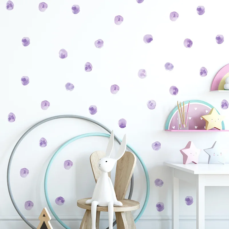 Watercolor purple wave dot stickers children's room kindergarten decorate gift wall stickers room decoration teenager room deco