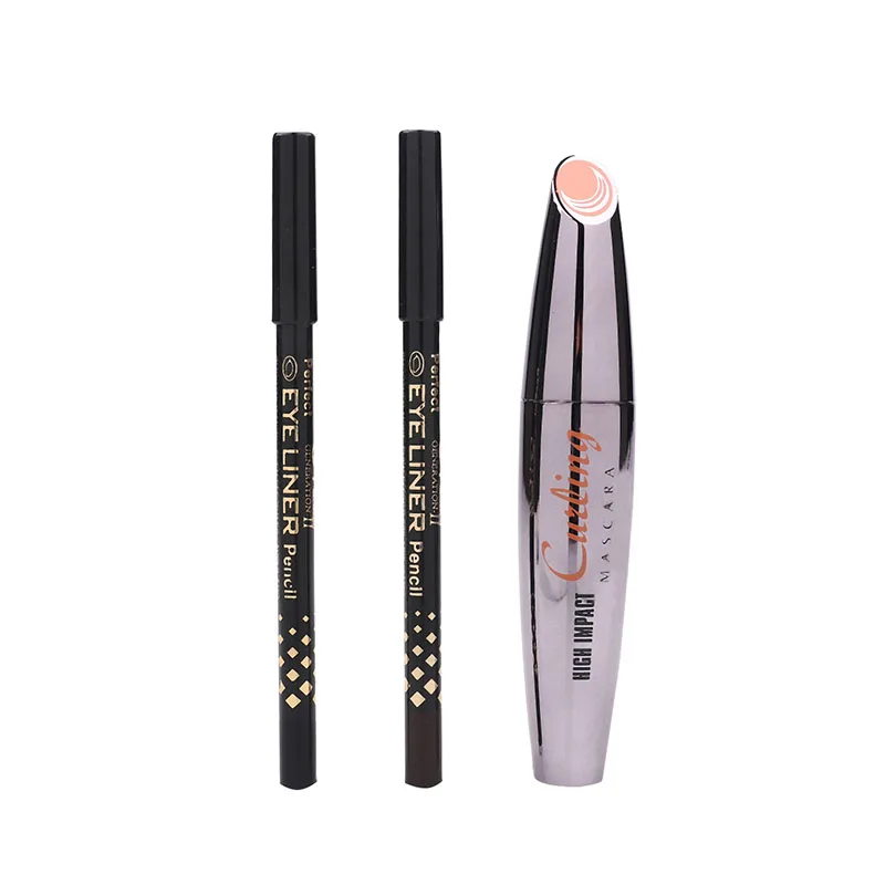 3PCS/Set Professional Makeup Kit Waterproof 3D Mascara Black & Brown Eye Liner Thick Lengthening Eye Lashes Cosmetics TSLM1