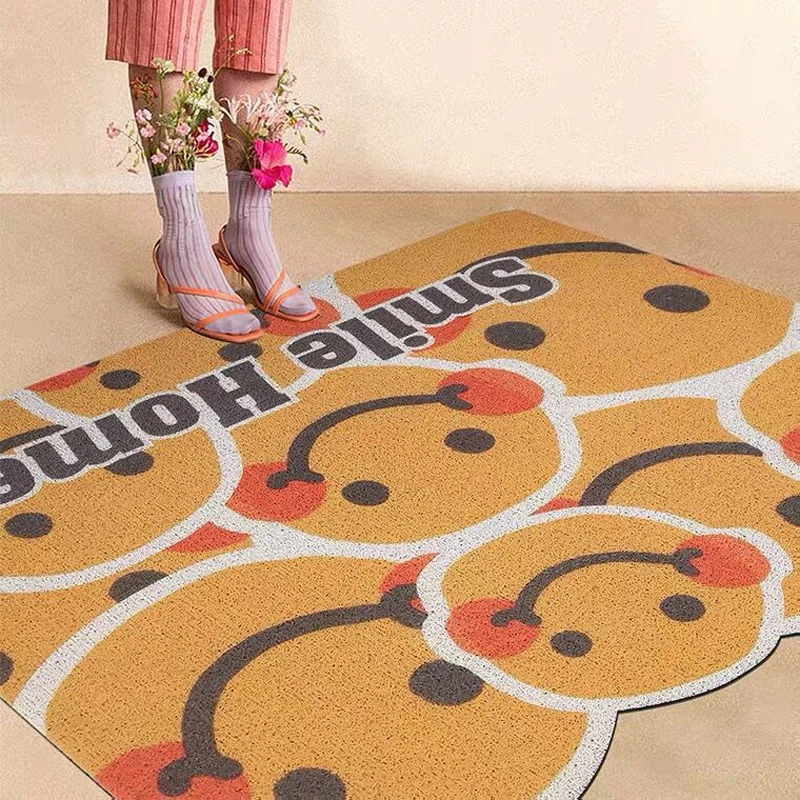 Happy Door Mats for Home Decor Durable Welcome Rugs Outdoor Indoor Non-Slip Carpet Entryway Low-Profile Floor Doormat