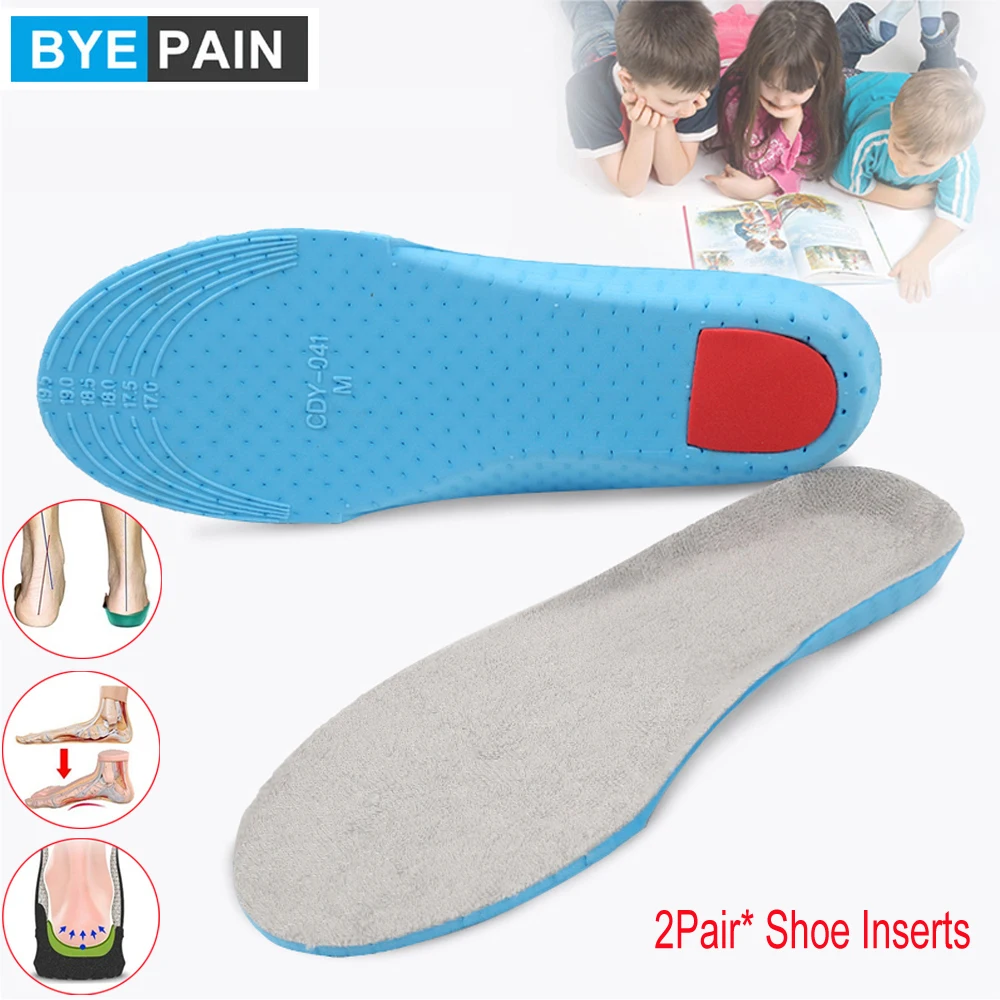 2 Pair Foot Massage Super Memory Foam Shoe Inserts Flatfoot Orthotic Insoles Cushion Sport Support Shoe Pads for Kids