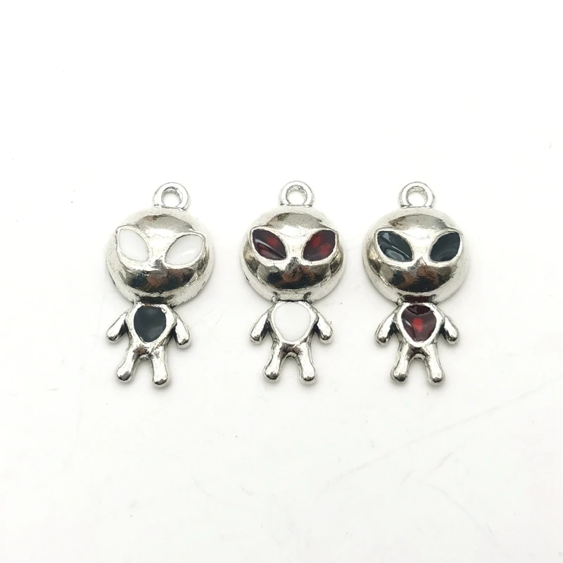 5pcs 15x30mm Charms Alien Silver Color Dripping Oil Alloy Tibetan Charms Pendants Antique Jewelry Making DIY Handmade Craft