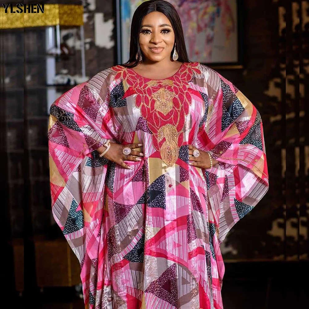 

African Dresses for Women Vetement Femme 2021 Fall Dashiki Hot Drilling Boubou Robe Africain Femme Abaya Dubai Long Kaftan Dress