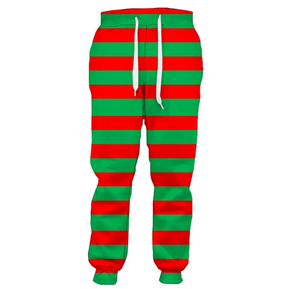 

HX Striped Pants 3D Graphics Christmas Pants Casual Pockets Sportpants Harajuku Sweatpants Festival Men Clothing