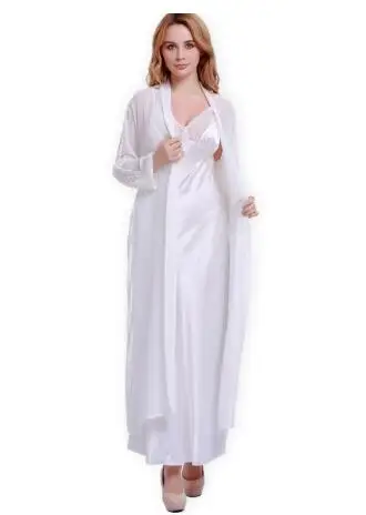 Fashion New Silk Robes + Nightdress Two-Piece Women Sleepwear Sexy Lace V-Neck Sleeping Robe Long-Sleeve Nightgowns FW001