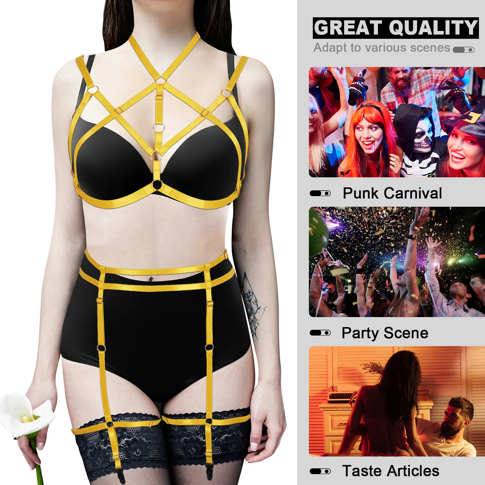 

Festival Goth Rave Wear Bralette Harness Sexy Women's Underwear Gothic Harness Belt Erotic Lingerie Body Stocking Belt Garter