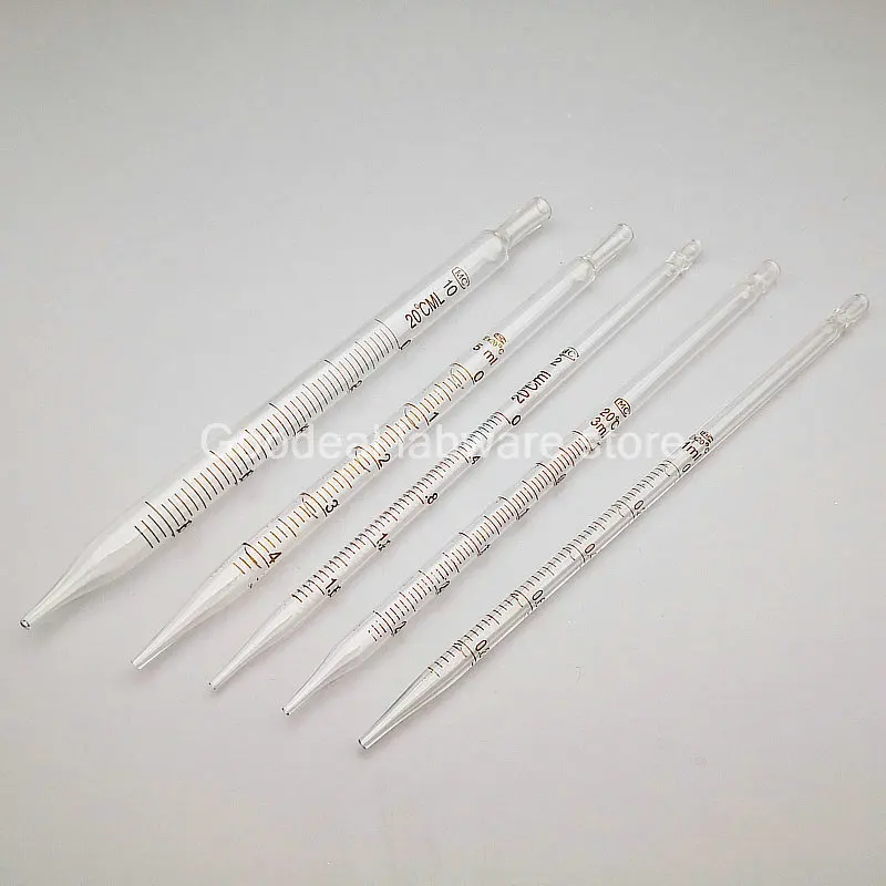 5pcs 10pcs 20pcs Lab Glass Graduated Pipette Dropper Vol. 1ml/2ml/3ml/5ml/10ml Transfer Pipette for Laboratory Experiment