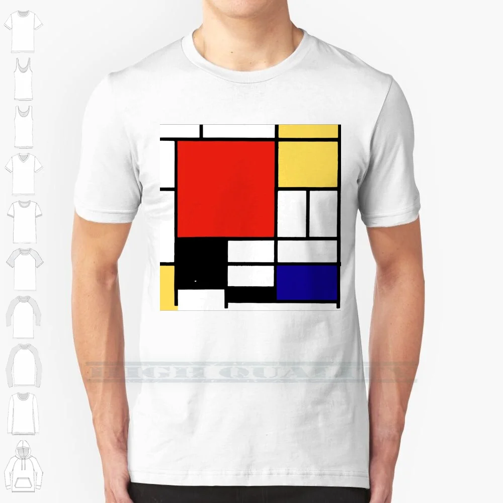 Mondrian 100% Cotton T Shirt Geometric Primary Colours Artistic Minimalist Colorful Modern Abstract Simple Trendy Colourful