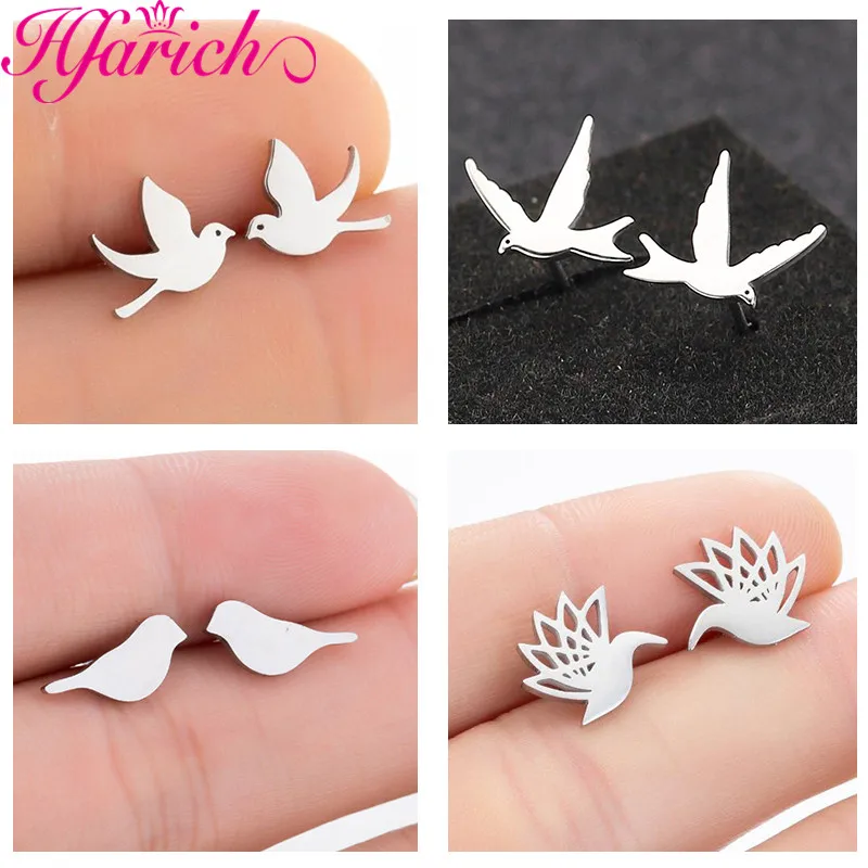 Stainless Steel Bird Stud Earrings for Women Girls Minimalist Flamingo Swallow Pigeon Small Earrings Jewelry Pendientes Gifts