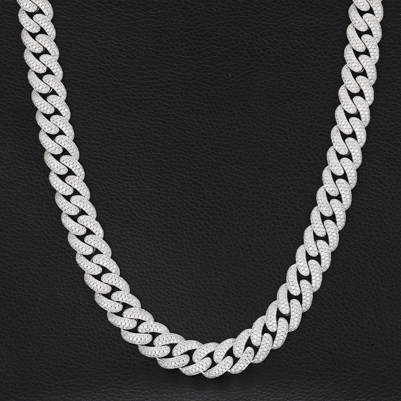 S925 Sterling Silver 3A+ CZ Stone Paved Bling Iced Out 15mm Cuban Miami Curb Link Chain Necklace for Men Hip Hop Rapper jewelry