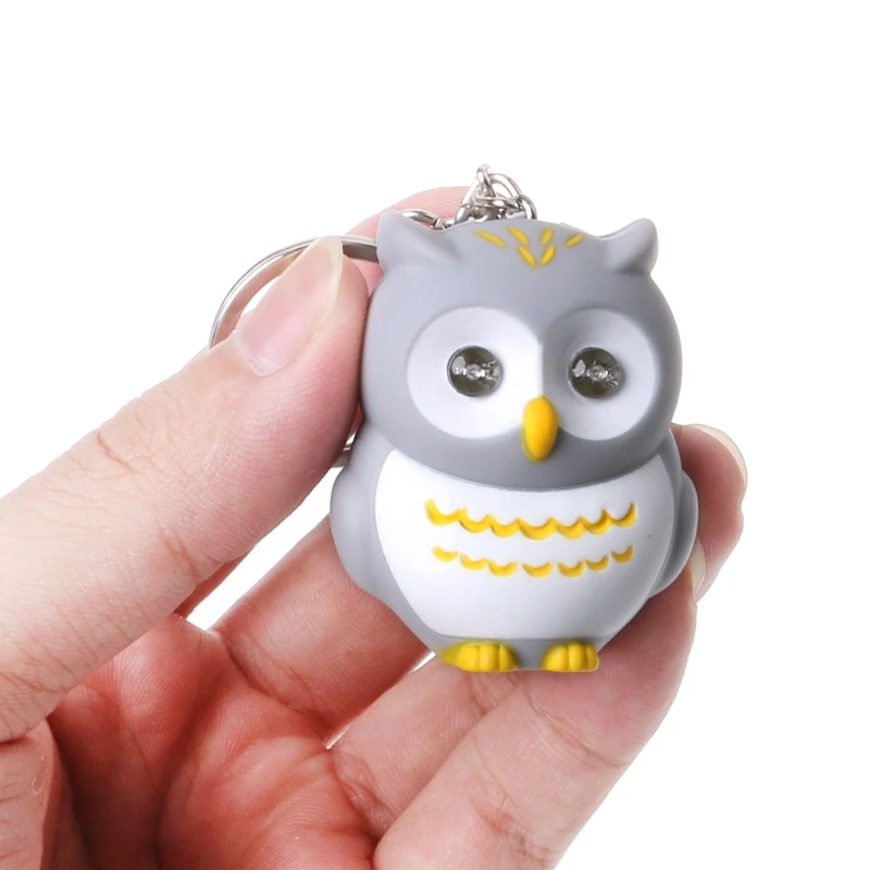 Funny LED Light 3D Cartoon Owl Keyring Sound Hooting Key Chain Key Gift Kid Toys 77HD