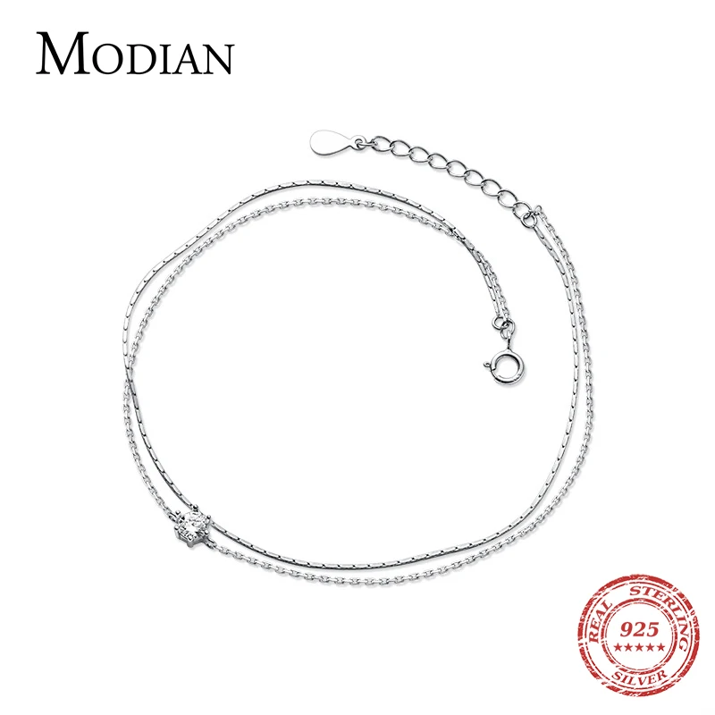 Modian cavigliere semplici a doppio strato in argento per donna bracciale alla moda in argento Sterling 925 alla moda con gioielli alla moda