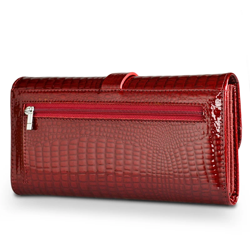 HH Women Long Wallet Genuine Leather Wallets Red Aligator Pattern Cowhide Purse Three Fold Large Capacity Clutch Wallet Luxury