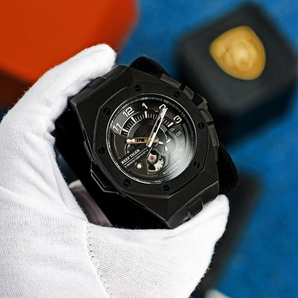 Reef Tiger/RT 2020 New Mens Watches Top Brand All Black Automatic Mechanical Waterproof Sport Relogio Masculino RGA92S7