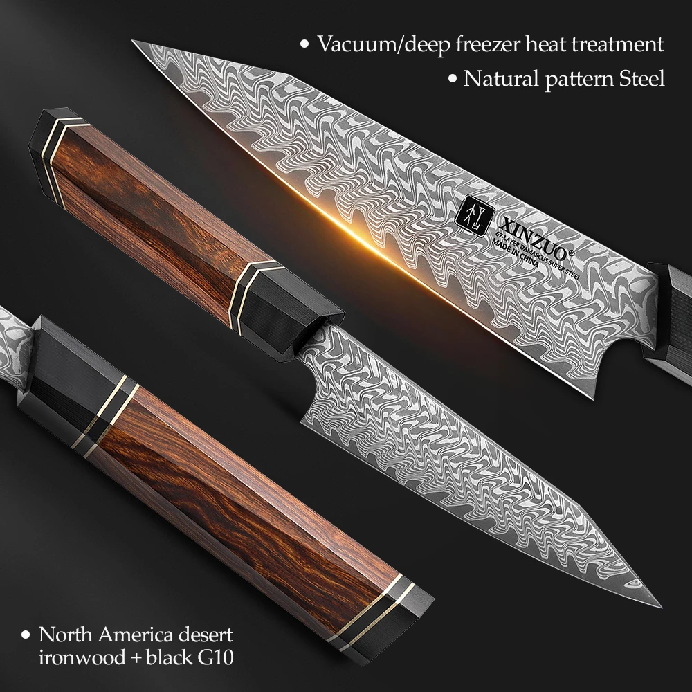 XINZUO 5.3 Inches Japanese Style Damascus Steel Utility Knife Peeling Paring Knife Ironwood Handle Wood Box Kitchen Accessories