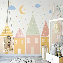 Custom Photo Wallpaper 3D Hand Painted Colorful Small House Simple Children's Bedroom Background Wall Mural Papel De Parede 3 D