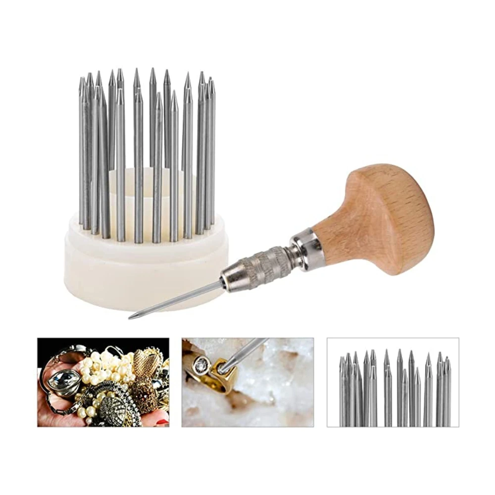 23Pcs Bead Grain Tool Sets Graver Beader with Graver Wood Handle for Goldsmith Diamond Stone Setting Graver Jeweler Jewelry Tool