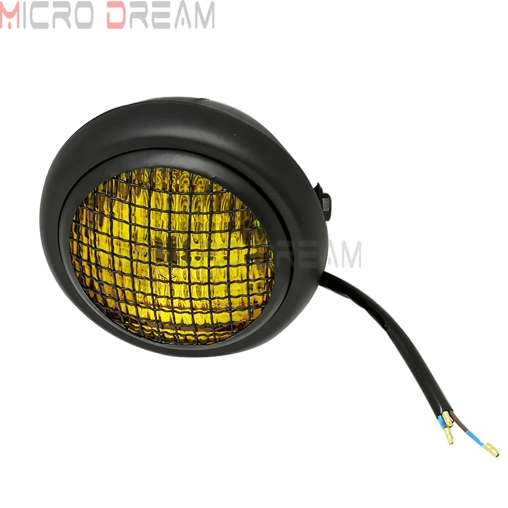 Motorcycle Front Headlight Lamp 12V Mesh Grill Scrambler Headlights Hi-Lo Beam Fog Light For Harley Cafe Racer Honda NX Yamaha