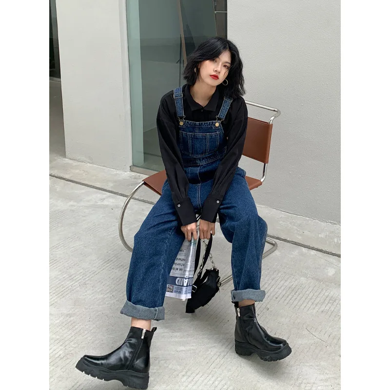 Denim Overall Women\'s Korean-Style Loose 2020 New Fashion High Waist Slim Straight Casual Pants Autumn Pants Women