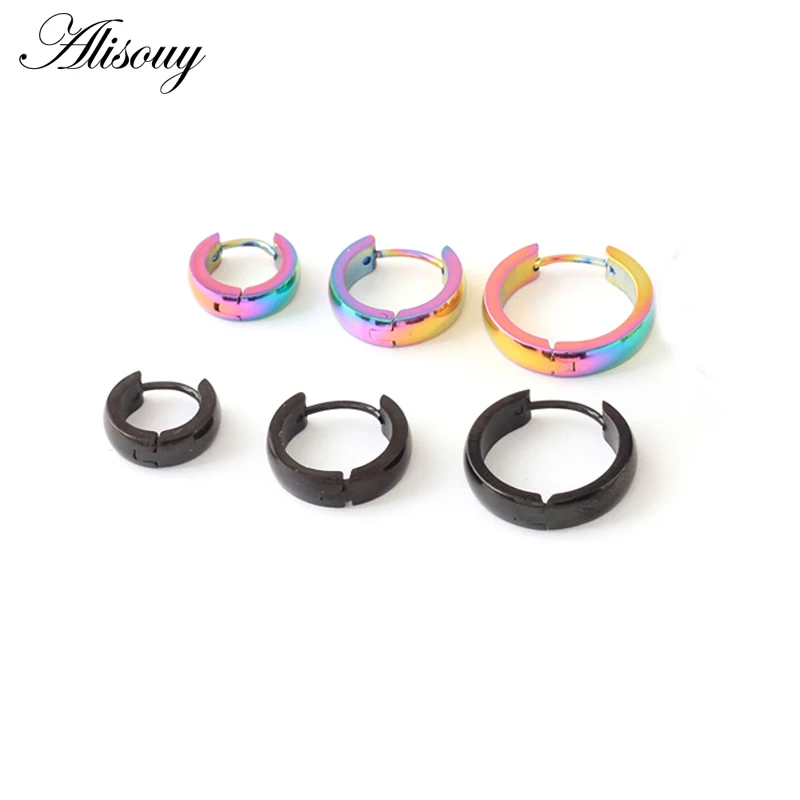 Alisouy 4mm width 2pcs Mens Women 316L Stainless Steel hip hop Helix Ear Circle Hoop Earrings Huggies Piercing Jewelry