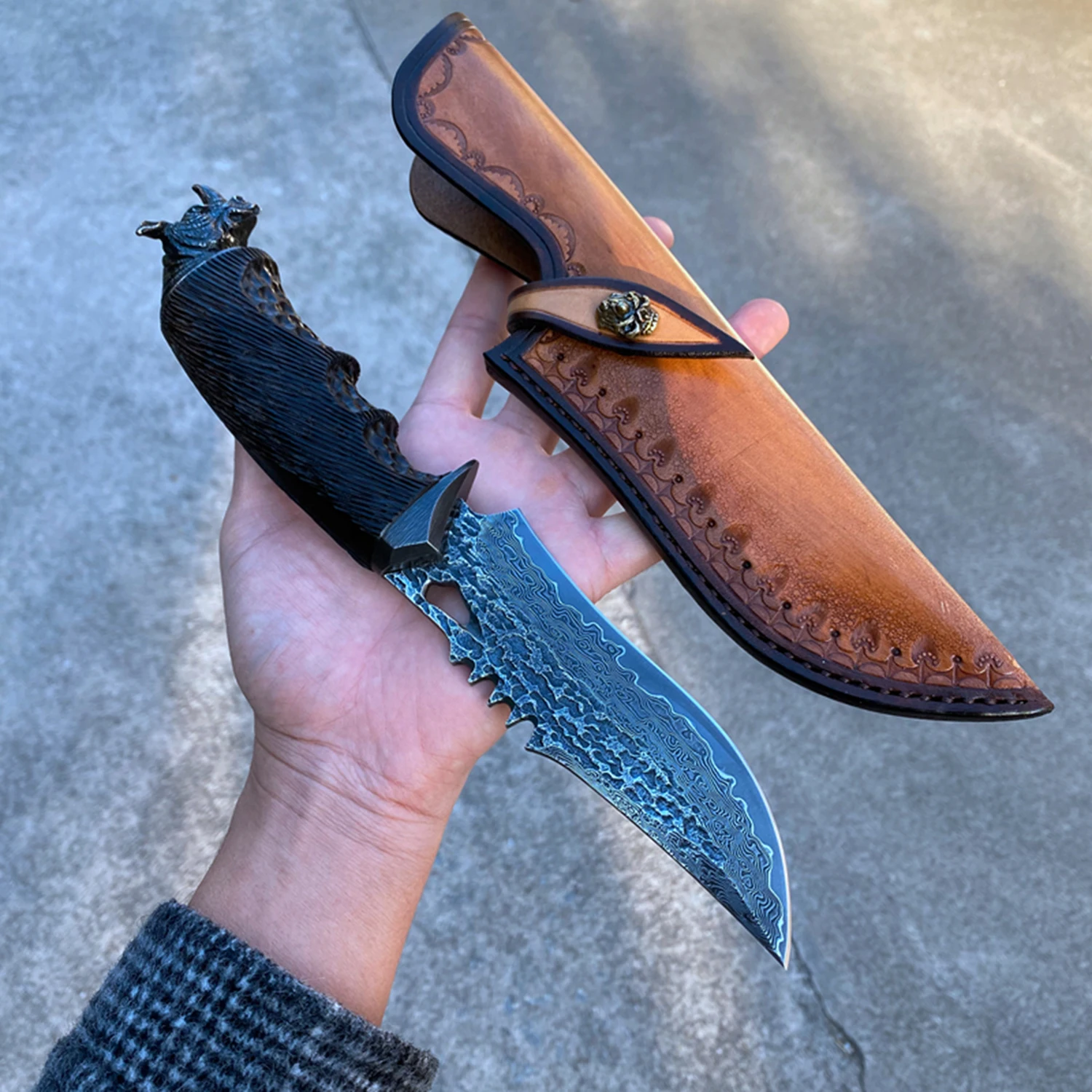 TUREN Hunting Knife Handmade VG10 Damascus Steel Fixed Blade Tactical Knife with sheath Bushcraft Survival Knives Camping  TOOL