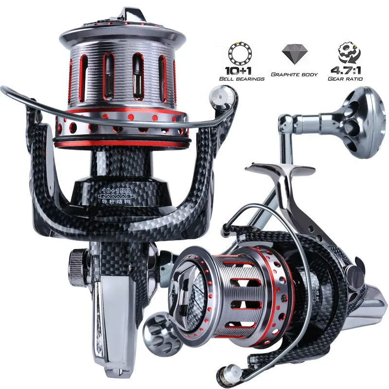 New All Metal High Quality Fishing Reel 8000-1200010+1 Ball Bearings Drag12-18kg Pesca Carp Spinning Reels Molinete Peche En Mer