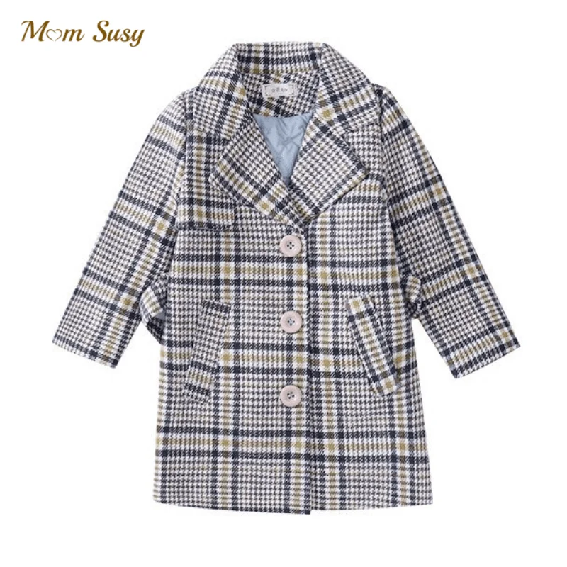 

Baby Girl Boy Warm Woolen Jacket Plaid Winter Spring Autumn Child Waist Belt Trench Coat Long Outwear Baby Clothes 3-14Y