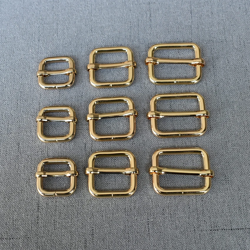 

50 Pcs/Lot 15mm 20mm 25mm Golden Adjuster Buckle Environmental Slider For Sewing Belt Bags DIY Accessory High Quality Plated