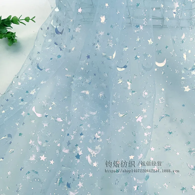 160cm Wide Shiny Soft Tulle Star Moon Printed Mesh Lace Patchwork Material DIY Sewing Dolls Cloth Princess Dress Wedding Fabric