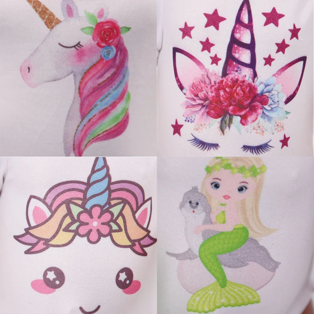 Ropa de muñeca con estampado de unicornio de sirena, camiseta para bebé Reborn de 43Cm, muñeca americana de 18 pulgadas, traje de baño de nuestra