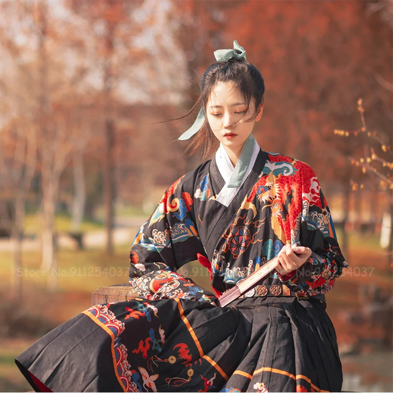 

Traditional Ming Dynasty Hanfu Dress Men Women Chinese Style Dragon Crane Print Robes Gown Couples Retro Dress Cosplay Costume