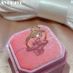 SYOUJYO Trendy Crystal Flower Women's Ring Romantic 585 Rose Gold Color Shiny Natural Zircon Vintage Bride Wedding Jewelry