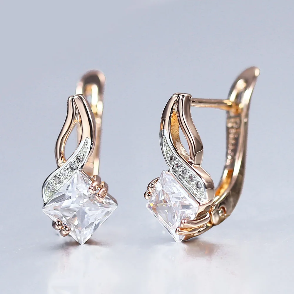 Davieslee Round Clear CZ Dangle Earrings for Women Cubic Zirconia 585 White Rose Gold Color DGE104
