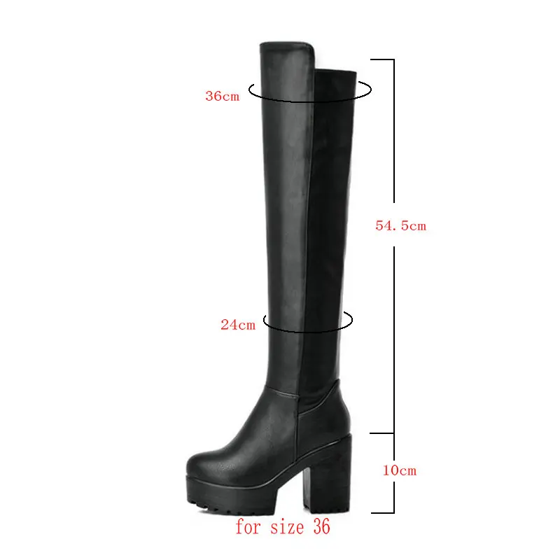 Platform Square Heel Women Over the Knee Boots Fashion Zipper Women Long Boots PU Leather 2020 Winter Boots Black White